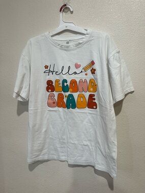White Short Sleeve Graphic Tee - "Hello Second Grade"